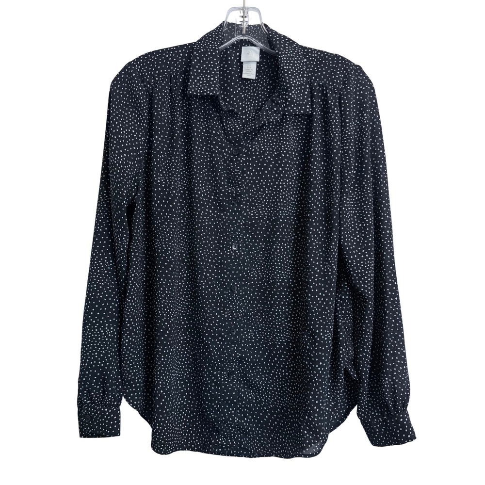 HM Womens Polka Dot Long Sleeve Button Down Blouse Black White Size 4 /S Chiffon